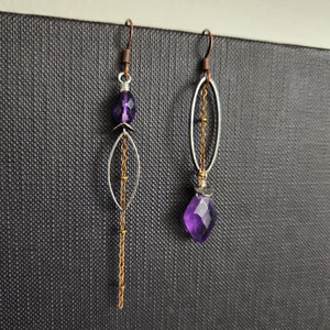 Asymmetric Faceted Amethyst Drop Earrings