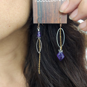 Asymmetric Faceted Amethyst Drop Earrings
