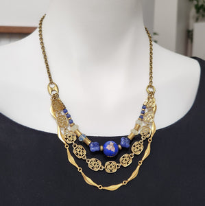 Vintage Cloisonne Bead Collar - Sodalite, Quartz