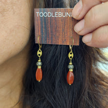 Load image into Gallery viewer, Vintage Brass Link Drop Earrings - Carnelian, Pyrite
