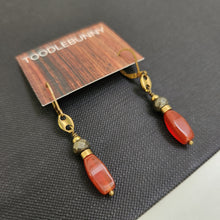 Load image into Gallery viewer, Vintage Brass Link Drop Earrings - Carnelian, Pyrite
