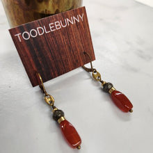 Load image into Gallery viewer, Vintage Brass Link Drop Earrings - Carnelian, Pyrite
