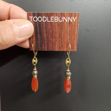 Load image into Gallery viewer, Vintage Brass Link Drop Earrings - Carnelian, Pyrite
