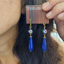 Load image into Gallery viewer, Cloisonne Blue Agate drop earrings

