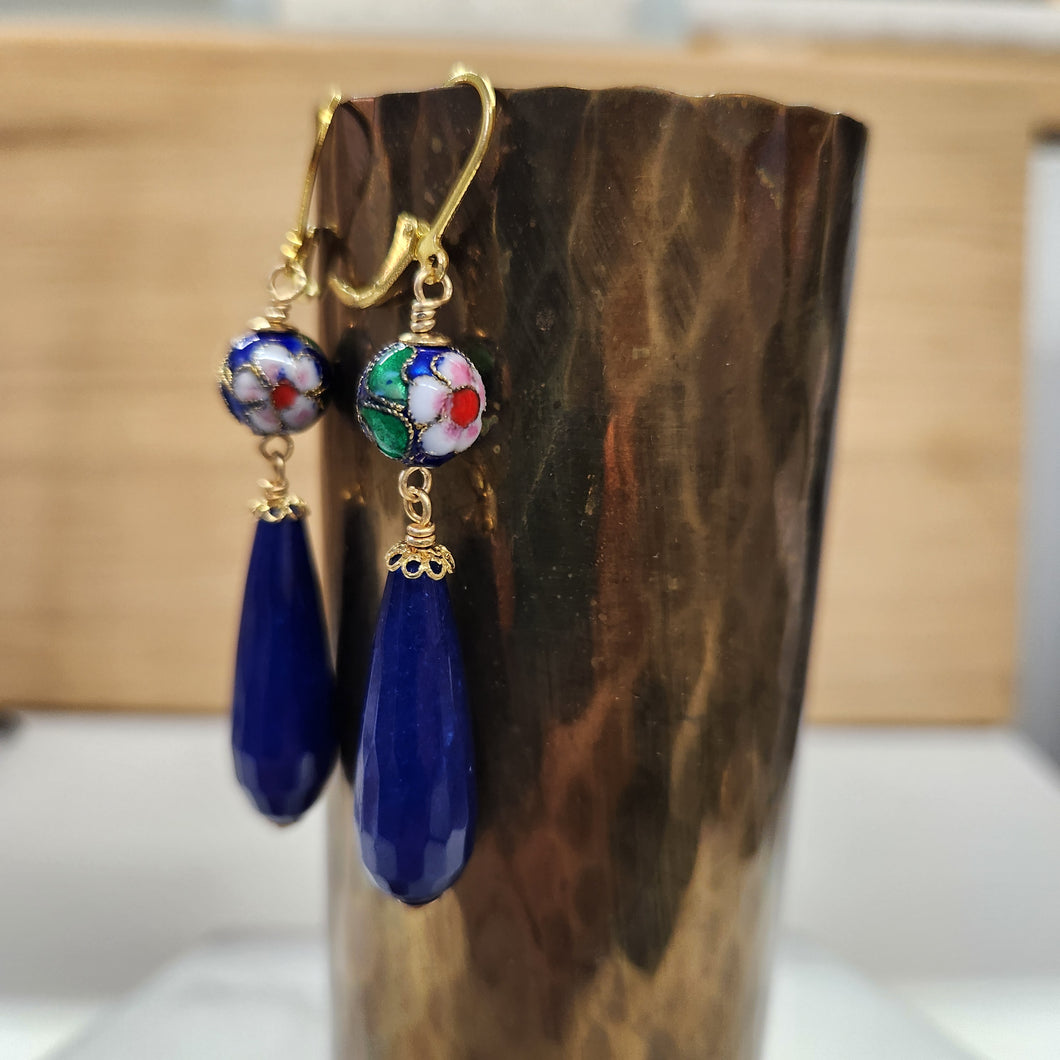 Cloisonne Blue Agate drop earrings