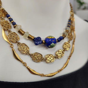 Vintage Cloisonne Bead Collar - Sodalite, Quartz