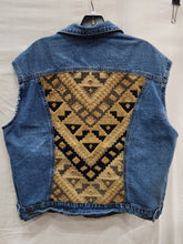 Load image into Gallery viewer, Reworked Denim Vest - Aztec Chevron L/XL
