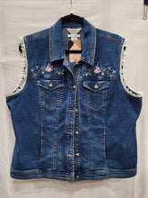 Load image into Gallery viewer, Reworked Denim Vest - 90s Floral and Lace XL
