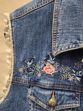 Load image into Gallery viewer, Reworked Denim Vest - 90s Floral and Lace XL
