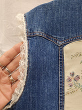 Load image into Gallery viewer, Reworked Denim Vest - 90s Floral and Lace XL
