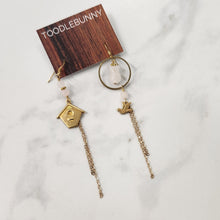Load image into Gallery viewer, Asymmetric Floral Birdhouse Tulip Earrings - Rose Quartz
