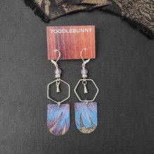 Load image into Gallery viewer, Geometric Tropical Leaf Tin Earrings - Amethyst
