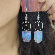Load image into Gallery viewer, Geometric Tropical Leaf Tin Earrings - Amethyst
