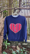 Load image into Gallery viewer, Reworked Vintage Trim Heart Crewneck - Navy SZ L/XL
