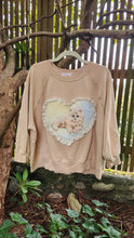 Load image into Gallery viewer, Reworked Lace Heart Kitty Crewneck - Sand SZ L/XL
