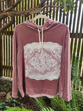 Load image into Gallery viewer, Reworked Velvet Lace Hoodie - Dusty Rose SZ L
