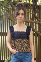 Load image into Gallery viewer, Ruffled Eyelet Square Neck Cami Crop Top - Black Orange Floral
