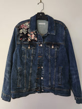 Load image into Gallery viewer, Reworked Denim Jacket - Floral Garden Dark XL
