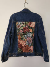 Load image into Gallery viewer, Reworked Denim Jacket - Floral Garden Tapestry XL

