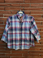 Load image into Gallery viewer, Ruffled Collar Blouse - pink blue plaid M
