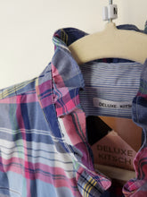 Load image into Gallery viewer, Ruffled Collar Blouse - pink blue plaid M
