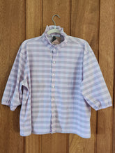 Load image into Gallery viewer, Ruffled Collar Blouse - pink grey plaid XL
