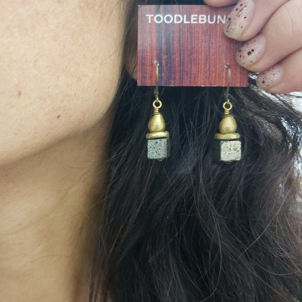 African Brass Drop Earrings - Pyrite