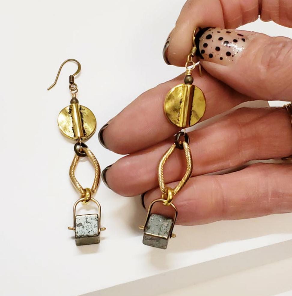 Pyrite Cube Drop Earrings