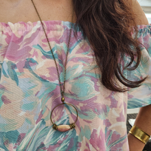 Load image into Gallery viewer, African Brass Hoop Pendant Necklace - Peruvian Pink Opal
