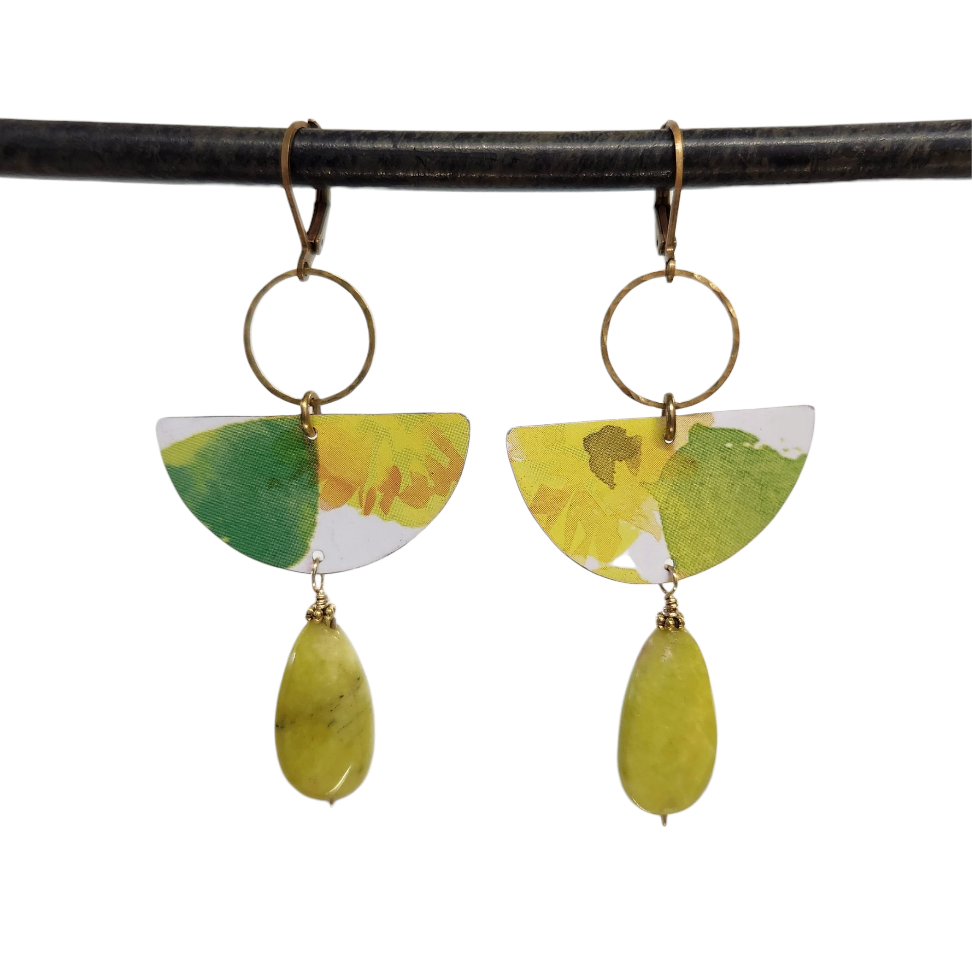 Watercolor Lime Tin Drop Earrings