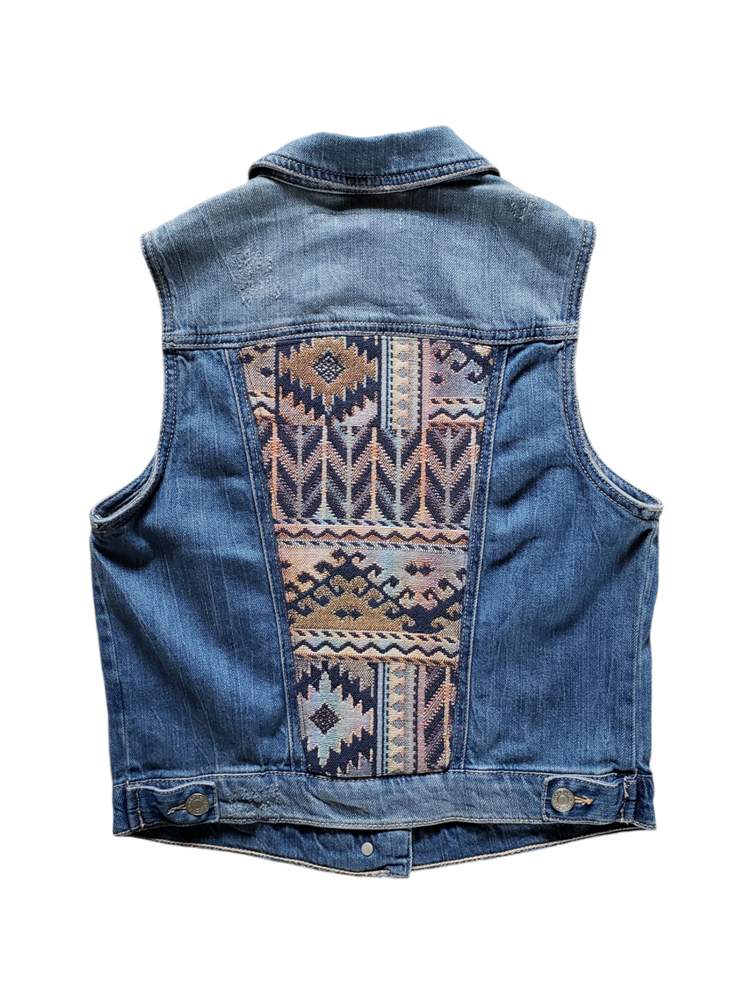 Reworked Denim Vest - Aztec