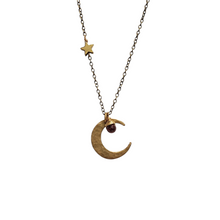 Load image into Gallery viewer, Crescent Moon and Star Necklace - Garnet
