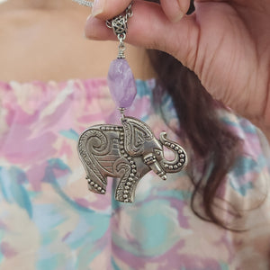 Amethyst Lucky Elephant Pendant Necklace