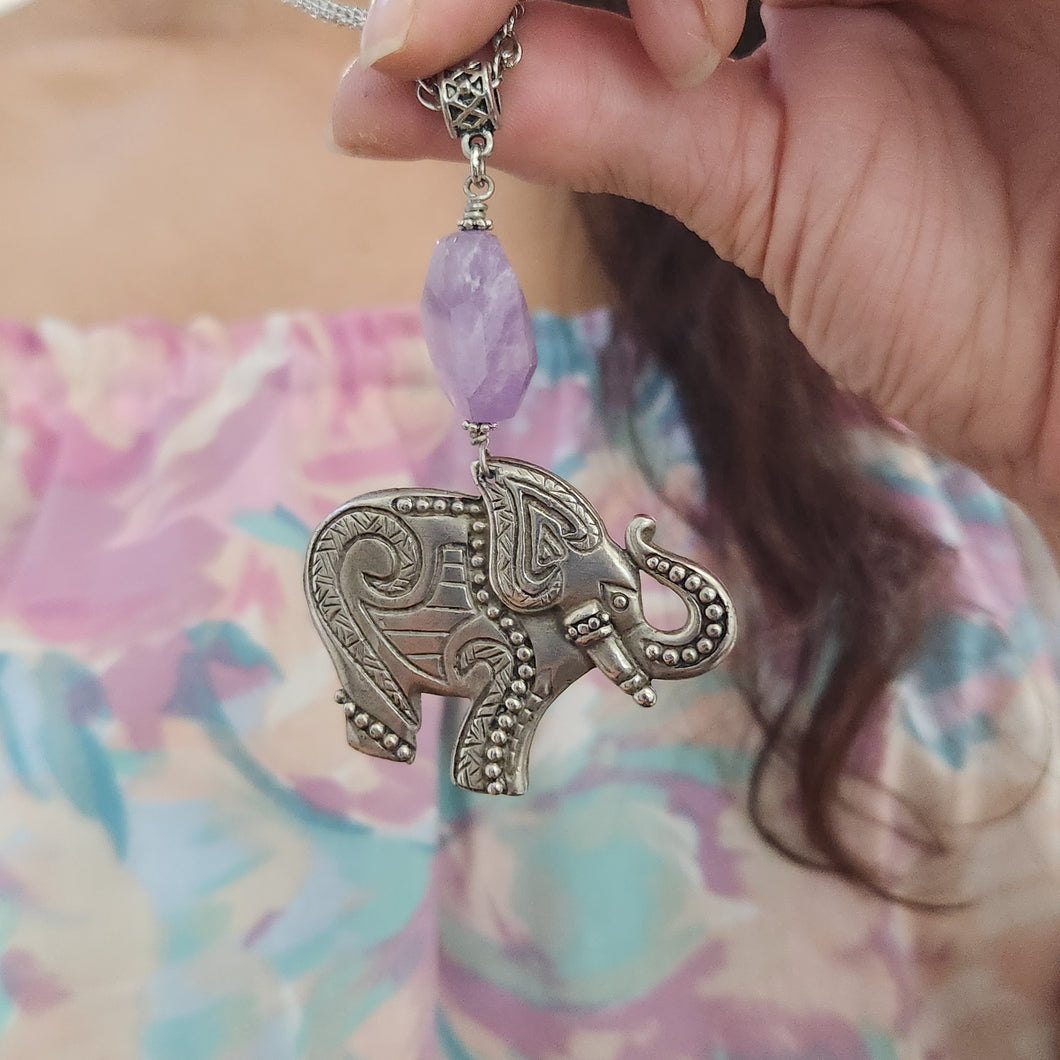 Amethyst Lucky Elephant Pendant Necklace