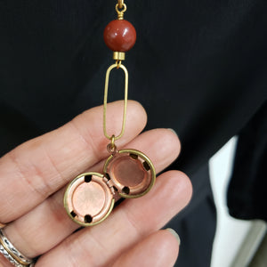 Vintage Ball Locket Necklace - Red Jasper