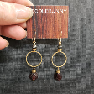 Garnet Hoop Drop Earrings