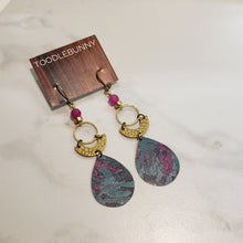 Load image into Gallery viewer, Geometric Tropical Leaf Tin Earrings - Fushia

