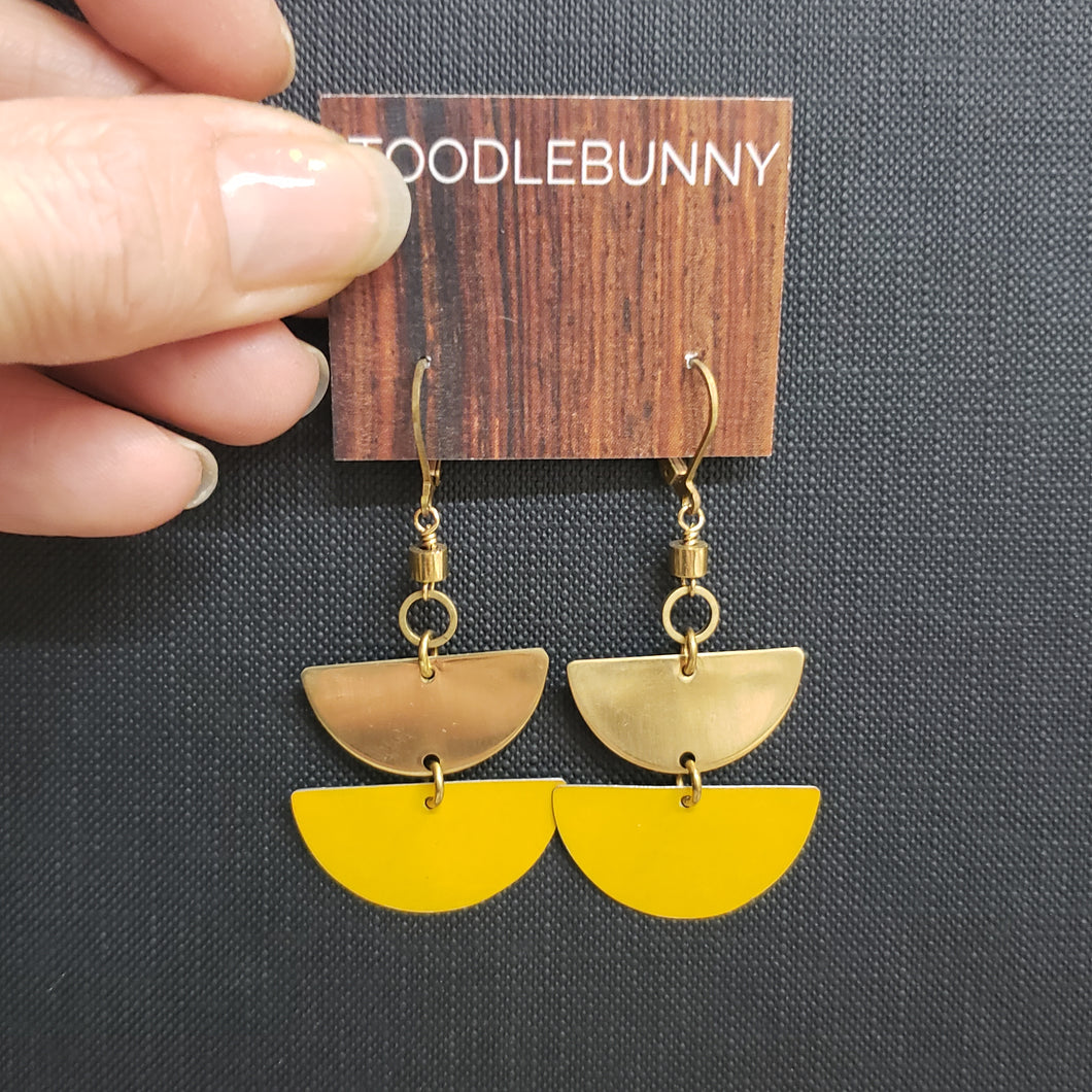Stacked Brass and Tin Earrings - Mustard