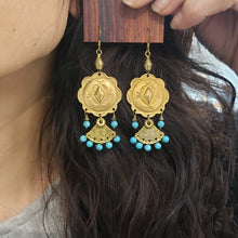 Load image into Gallery viewer, Southwestern Concho Fan Drop Earrings - Turquoise
