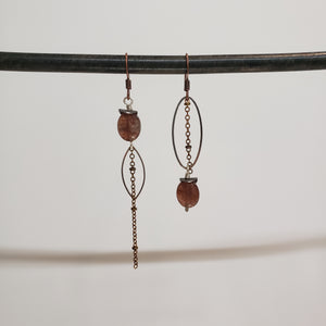 Asymmetric Smooth Sun Stone Drop Earrings
