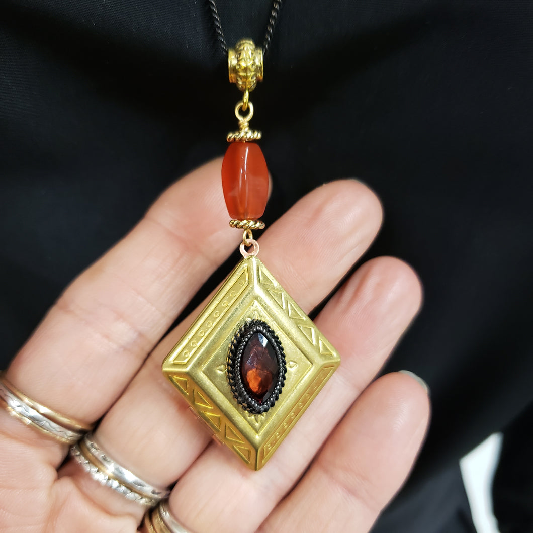 Vintage Diamond Locket - Carnelian