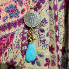 Load image into Gallery viewer, Kuchi Coin Aqua Fire Agate Stone Necklace
