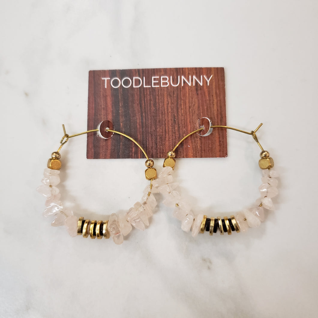 Rose Quartz Brass Hoop Earrings