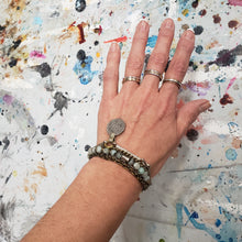 Load image into Gallery viewer, Kuchi Coin Multi Chain Layered Stone Bracelet - Sesame Kiwi Jasper

