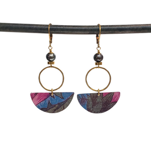 Geometric Tropical Leaf Tin Earrings - Blue Pearl