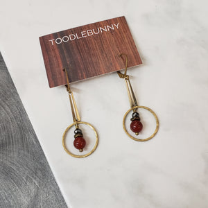 Bar Ring Drop Earrings - Carnelian