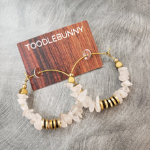 Load image into Gallery viewer, Rose Quartz Brass Hoop Earrings
