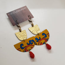 Load image into Gallery viewer, Domed Brass and Tin Drop Earrings - Yellow Red
