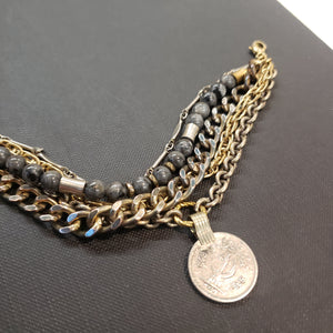 Kuchi Coin Multi Chain Layered Stone Bracelet - Larvikite