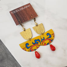 Load image into Gallery viewer, Domed Brass and Tin Drop Earrings - Yellow Red
